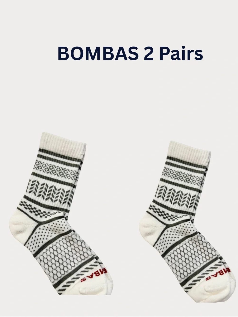 Bombas Fair Isle Half Calf Socks featuring a white and gray pattern Med